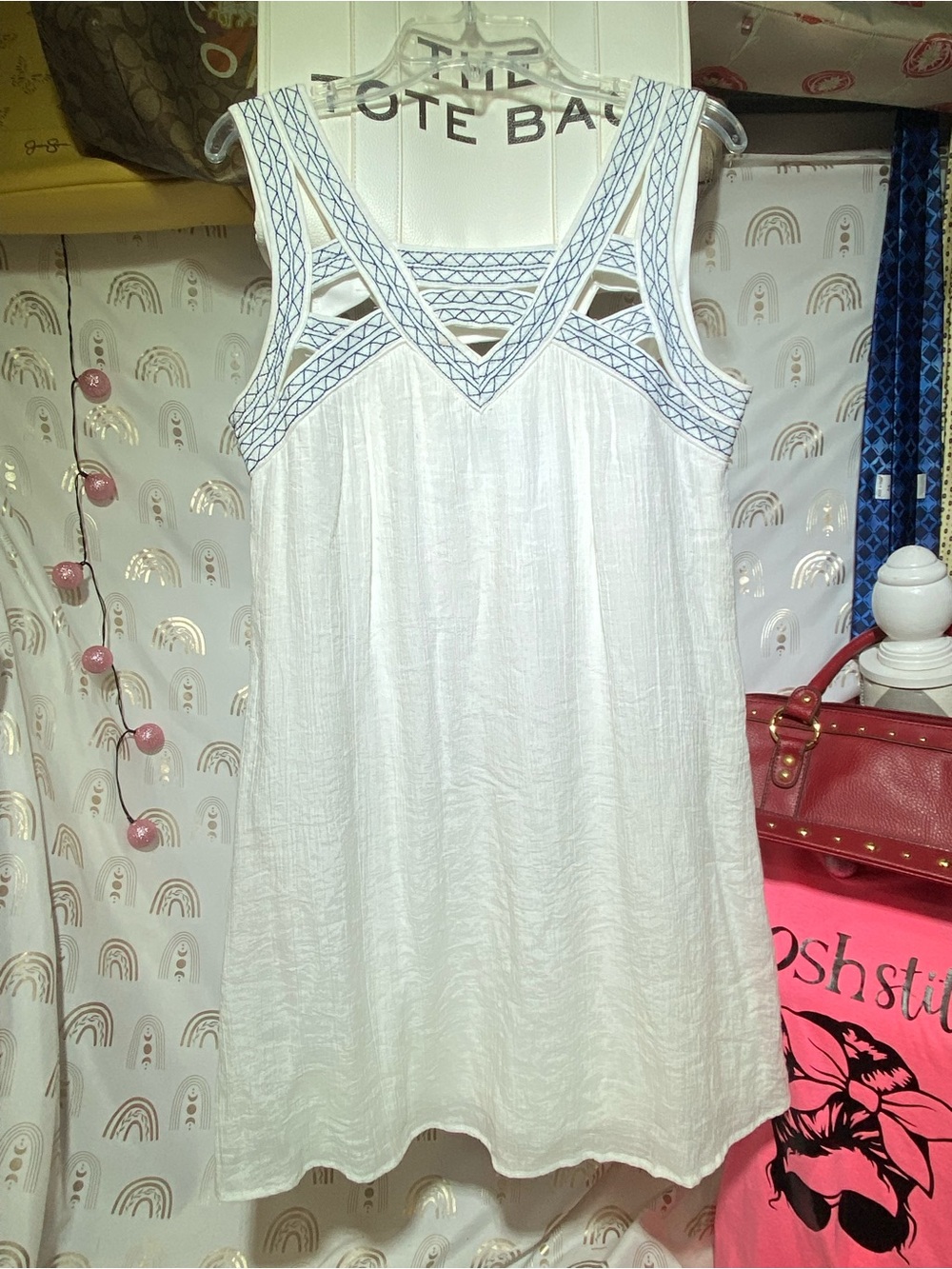 As U Wish White Midi Dress with Blue Embroidery
